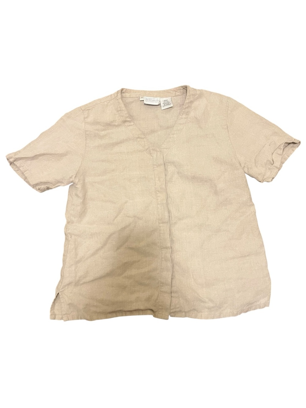 Willi Smith Collection 100% Linen Short Sleeve Top Beige Small